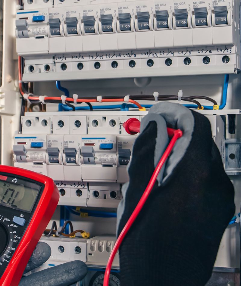 Imagen de un electricista revisando una avería en el cuadro eléctrico.